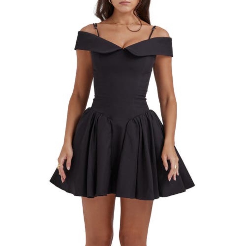 NWT House of CB Elida Black Off Shoulder Mini Dress M Plus Cup